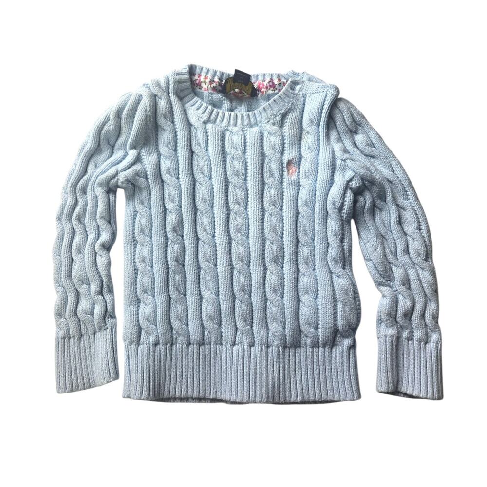 Polo Ralph Lauren Baby Blue Cable Knit Sweater Size 2T Toddler Classic Pony Logo